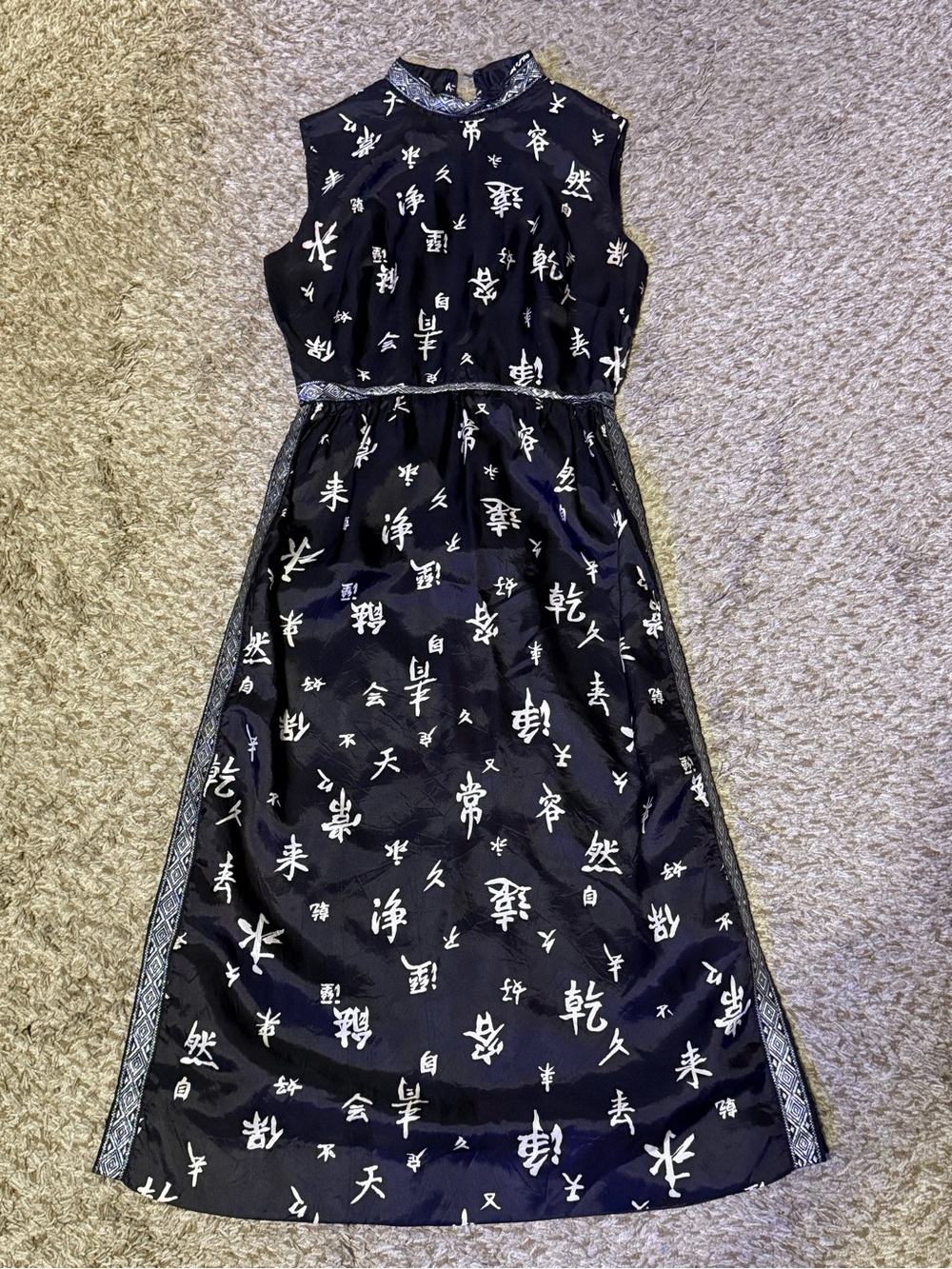 Black Sleeveless Asian-Inspired Maxi Dress with side slits